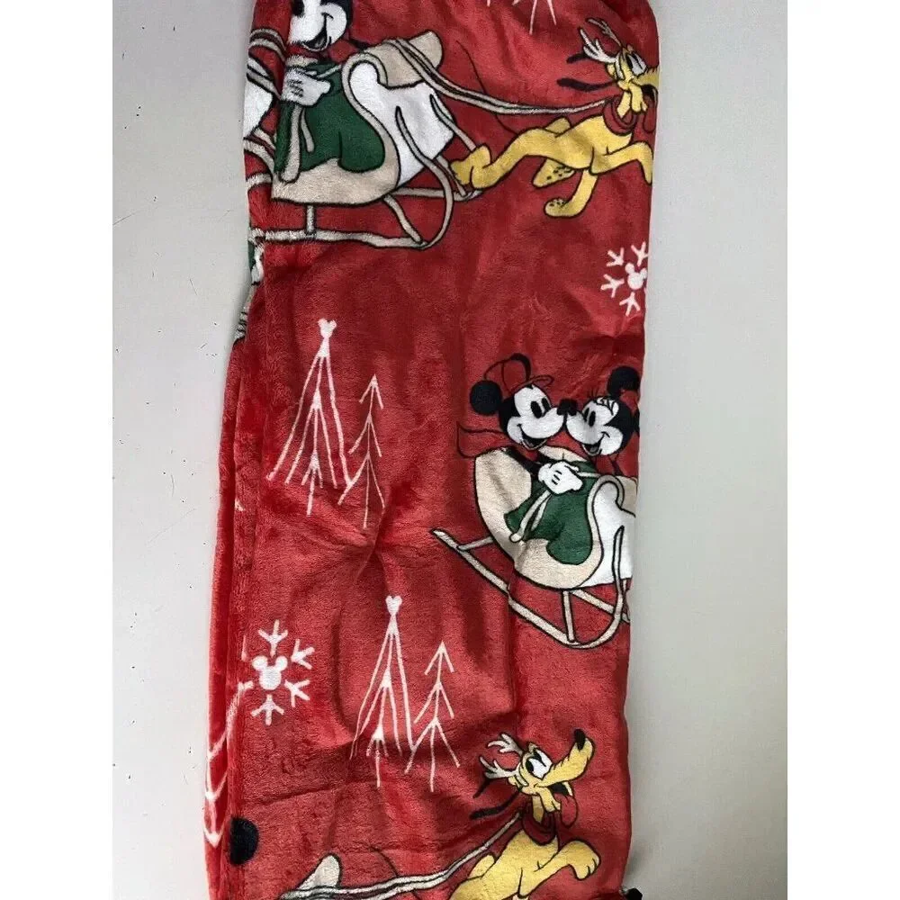 Disney Mickey Minnie & Pluto Reindeer Sleigh Christmas Throw Blanket‎ 50 X 70”